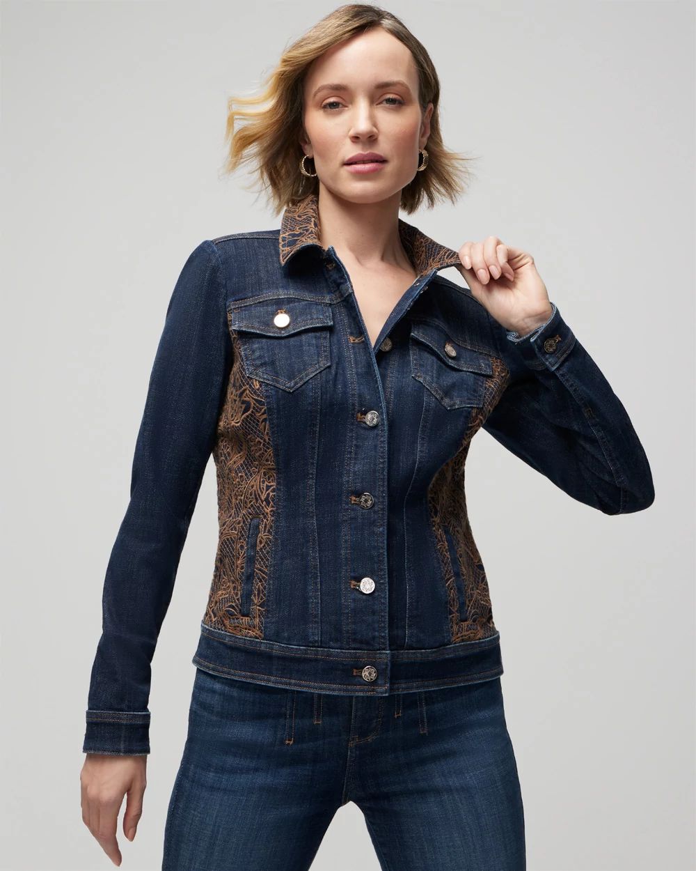 Embroidered Eyelet Denim Jacket White House Black Market